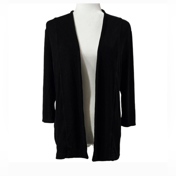 Chico's Travelers Black Open Front Slinky Knit Cardigan Capsule Stretch Size 3 - Picture 2 of 10